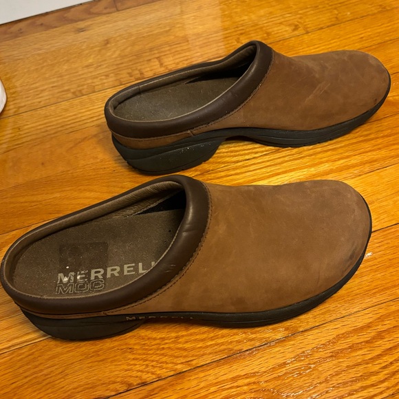 MERRELL Brown Leather Slip On Wedge Heel Clog Mule 8.5 - Picture 2 of 10